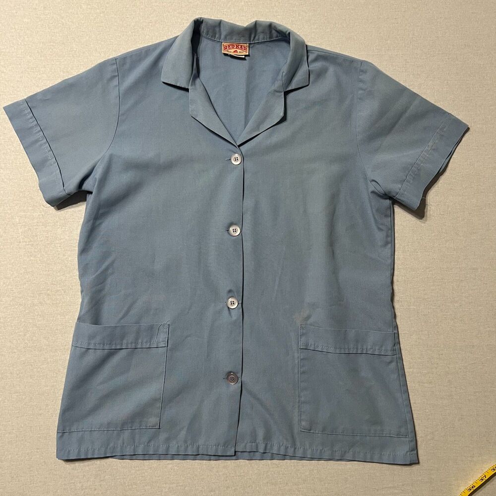 Red Kap Womens M Blue Workwear Smock Shirt 2 Pocket Uniform Camp Collar